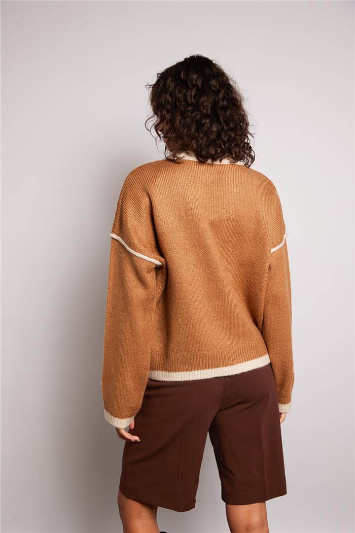 Nisan Kadın Çiçek Detaylı Triko Kazak CAMEL-TAŞ TT4378-Z