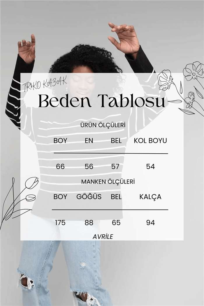 Nisan Kadın Çizgili Bisiklet Yaka Triko Kazak SİYAH-EKRU TT3826-Z