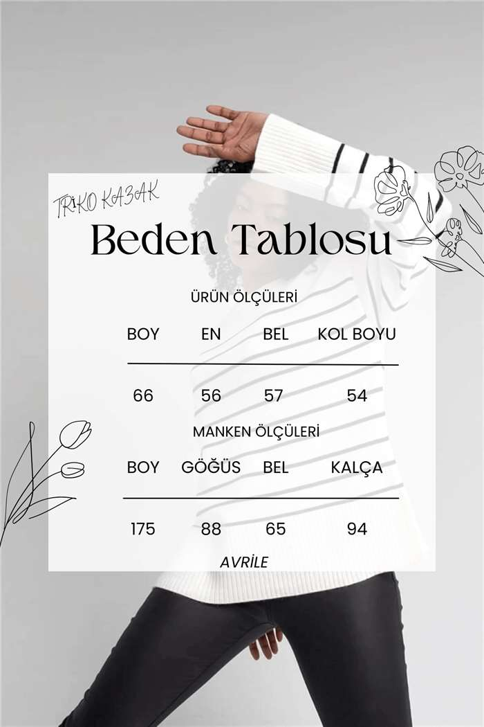 Nisan Kadın Çizgili Bisiklet Yaka Triko Kazak EKRU-SİYAH TT3826-Z