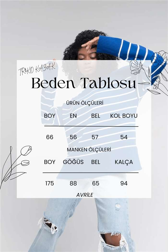 Nisan Kadın Çizgili Bisiklet Yaka Triko Kazak SAKS-EKRU TT3826-Z