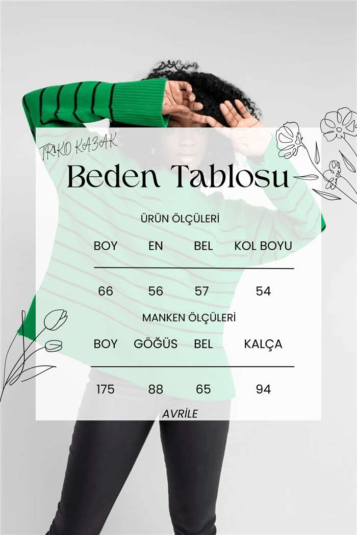 Nisan Kadın Çizgili Bisiklet Yaka Triko Kazak BENETTON-SİYAH TT3826-Z