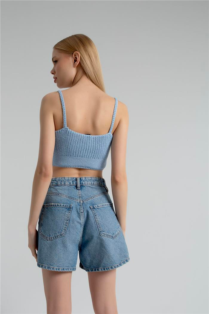 Nisan Kadın Crop Triko Büstiyer BEBE MAVİ TT3146-Z