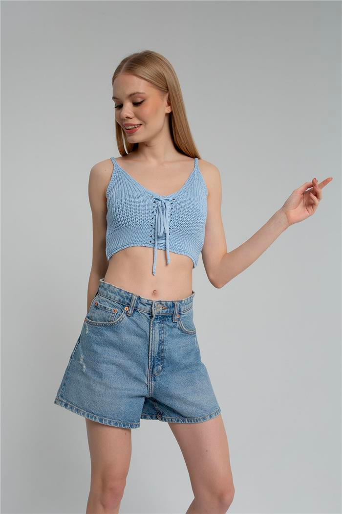 Nisan Kadın Crop Triko Büstiyer BEBE MAVİ TT3146-Z