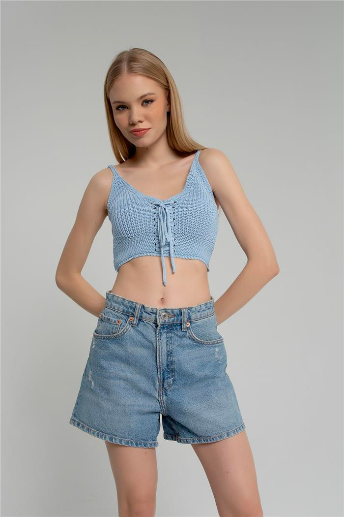 Nisan Kadın Crop Triko Büstiyer BEBE MAVİ TT3146-Z