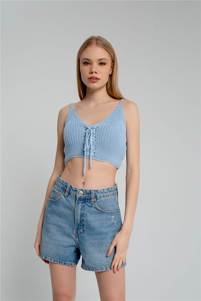 Nisan Kadın Crop Triko Büstiyer BEBE MAVİ TT3146-Z