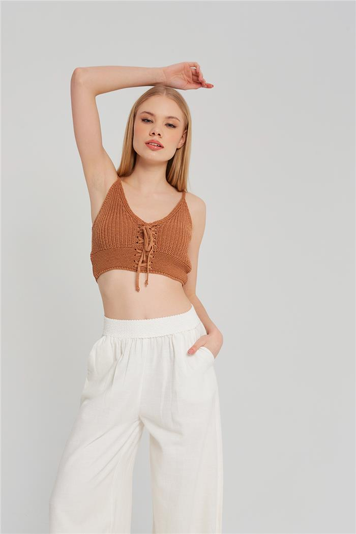 Nisan Kadın Crop Triko Büstiyer CAMEL TT3146-Z