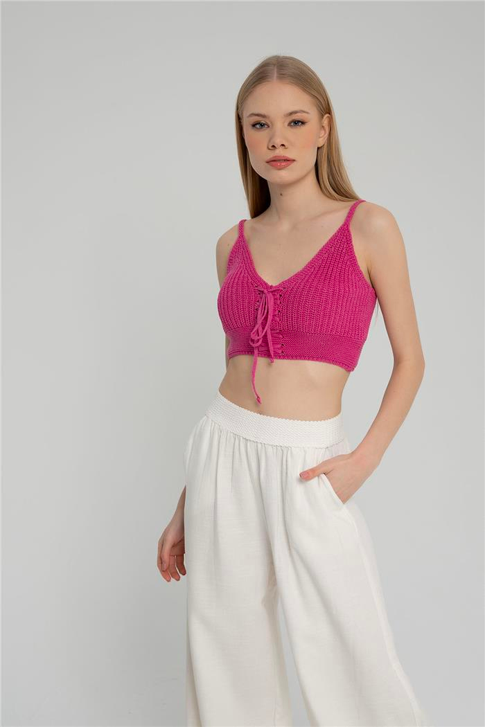 Nisan Kadın Crop Triko Büstiyer FUŞYA TT3146-Z