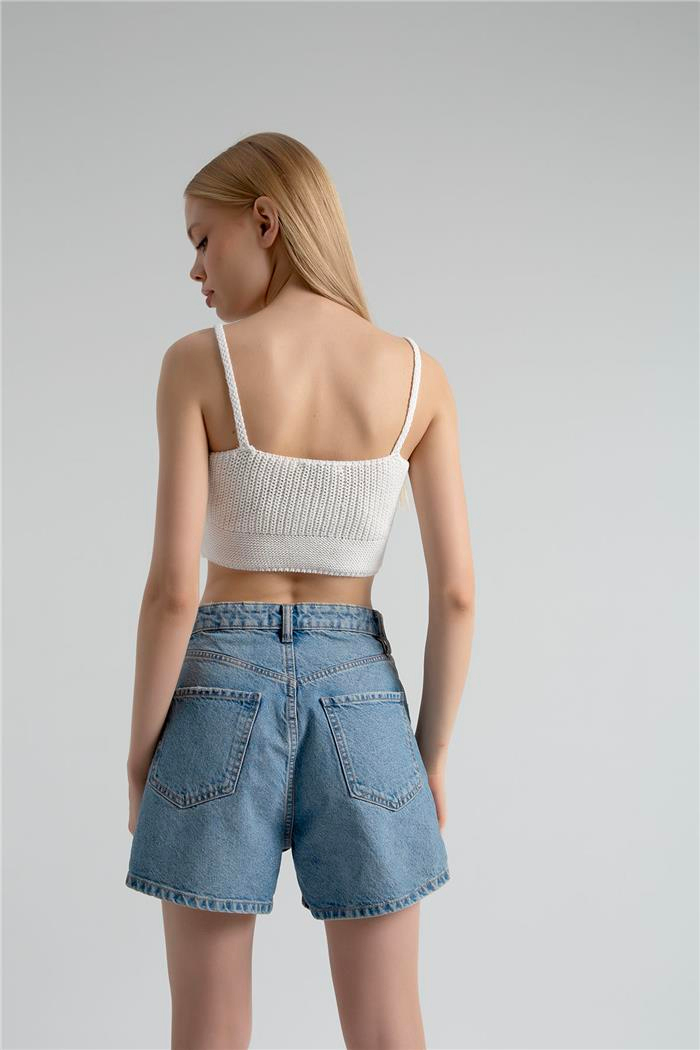 Nisan Kadın Crop Triko Büstiyer HAM EKRU TT3146-Z
