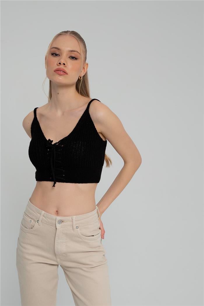 Nisan Kadın Crop Triko Büstiyer SİYAH TT3146-Z