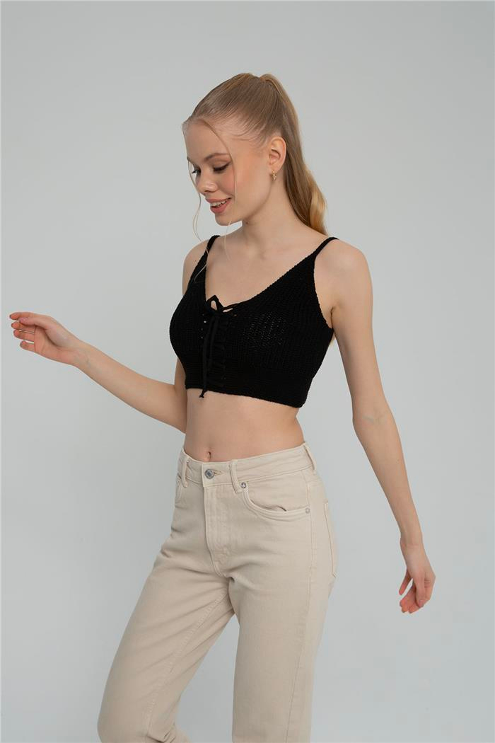 Nisan Kadın Crop Triko Büstiyer SİYAH TT3146-Z
