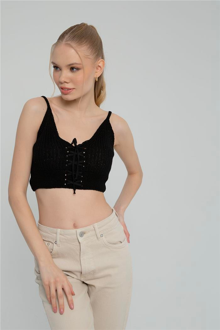 Nisan Kadın Crop Triko Büstiyer SİYAH TT3146-Z