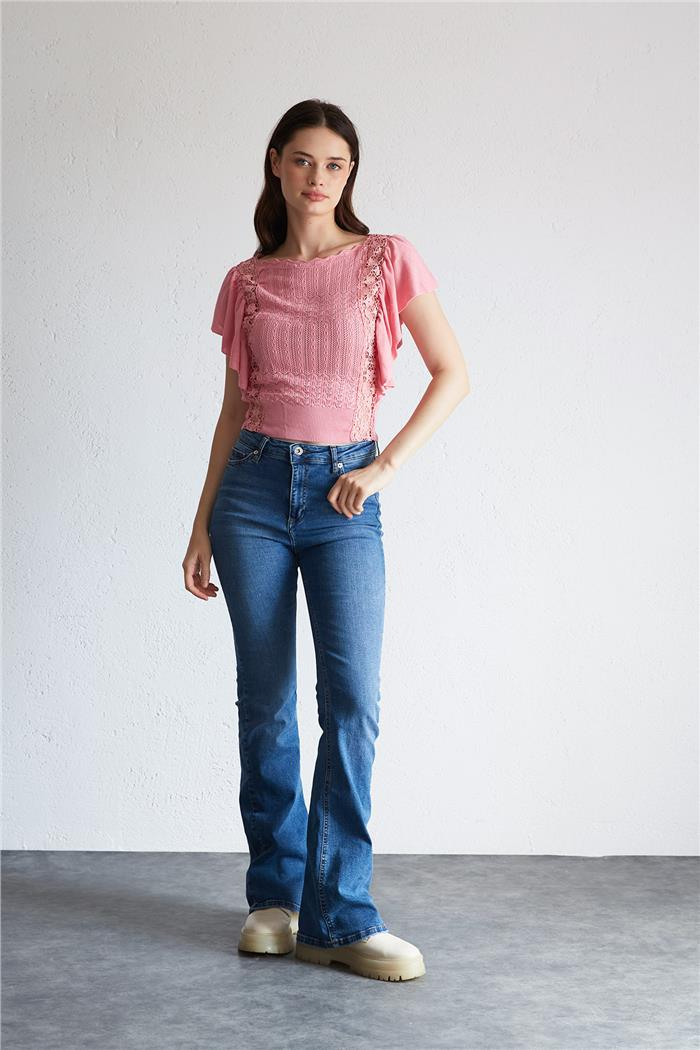 Nisan Kadın DANTELLİ BLUZ PEMBE TT3921-Z