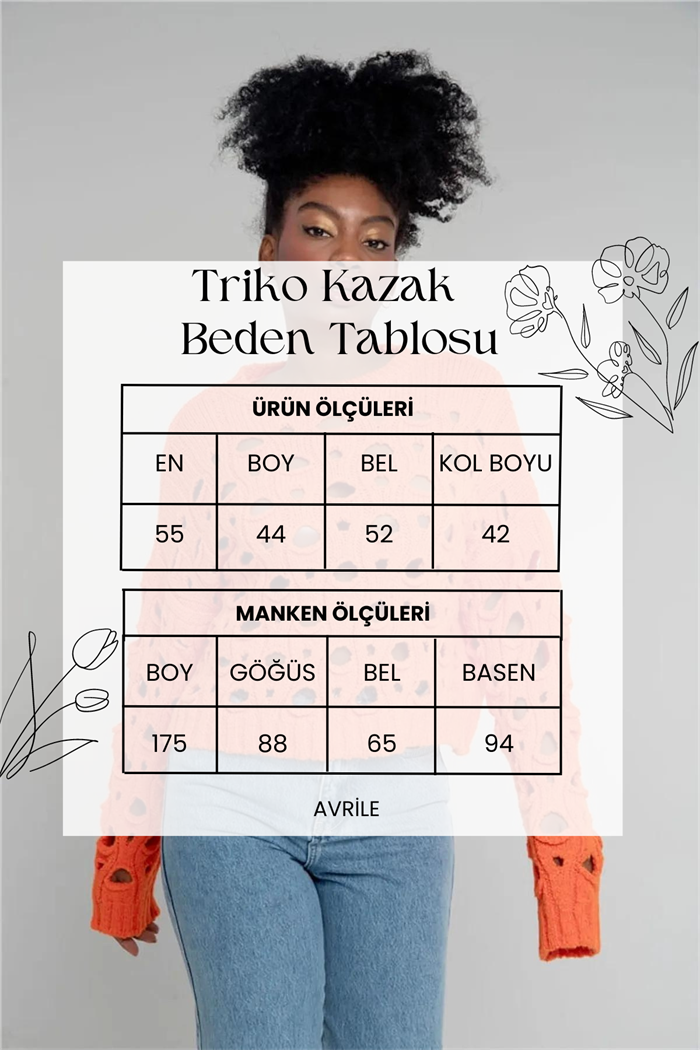 Nisan Kadın Delikli Bisiklet Yaka Triko Kazak ORANJ TT3821-Z