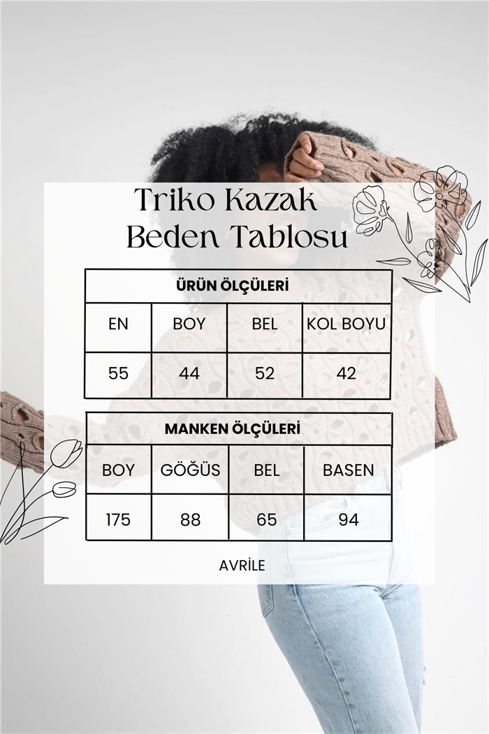Nisan Kadın Delikli Bisiklet Yaka Triko Kazak VİZON TT3821-Z