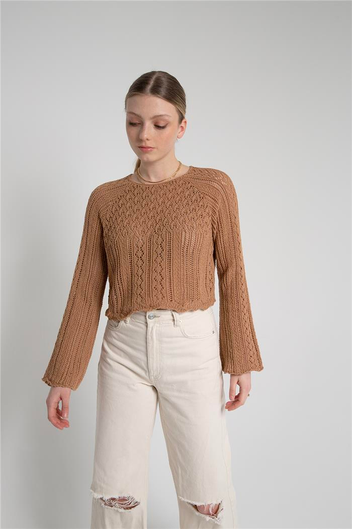 Nisan Kadın DELİKLİ REĞLAN KOL KAZAK CAMEL TT3829-Z