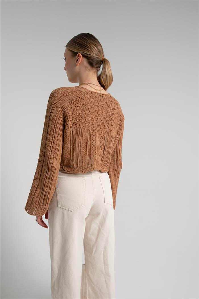 Nisan Kadın DELİKLİ REĞLAN KOL KAZAK CAMEL TT3829-Z