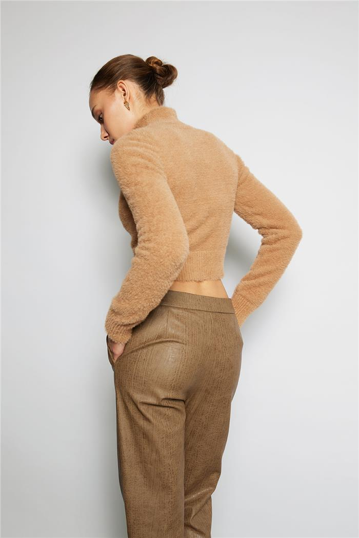 Nisan Kadın Dik Yaka Triko Kazak CAMEL TT4389-Z
