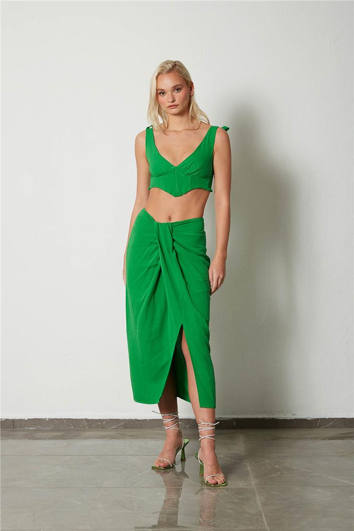 Nisan Kadın Drape Detaylı Keten Etek BENETTON N23-1633