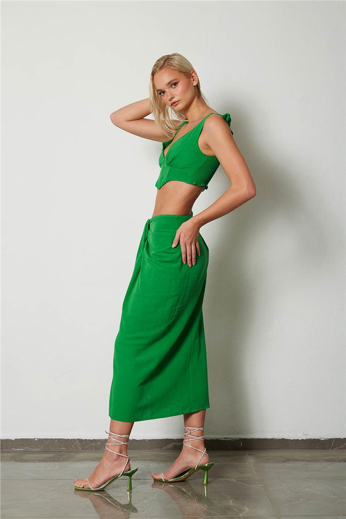 Nisan Kadın Drape Detaylı Keten Etek BENETTON N23-1633