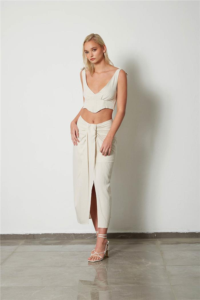 Nisan Kadın Drape Detaylı Keten Etek HAM N23-1633