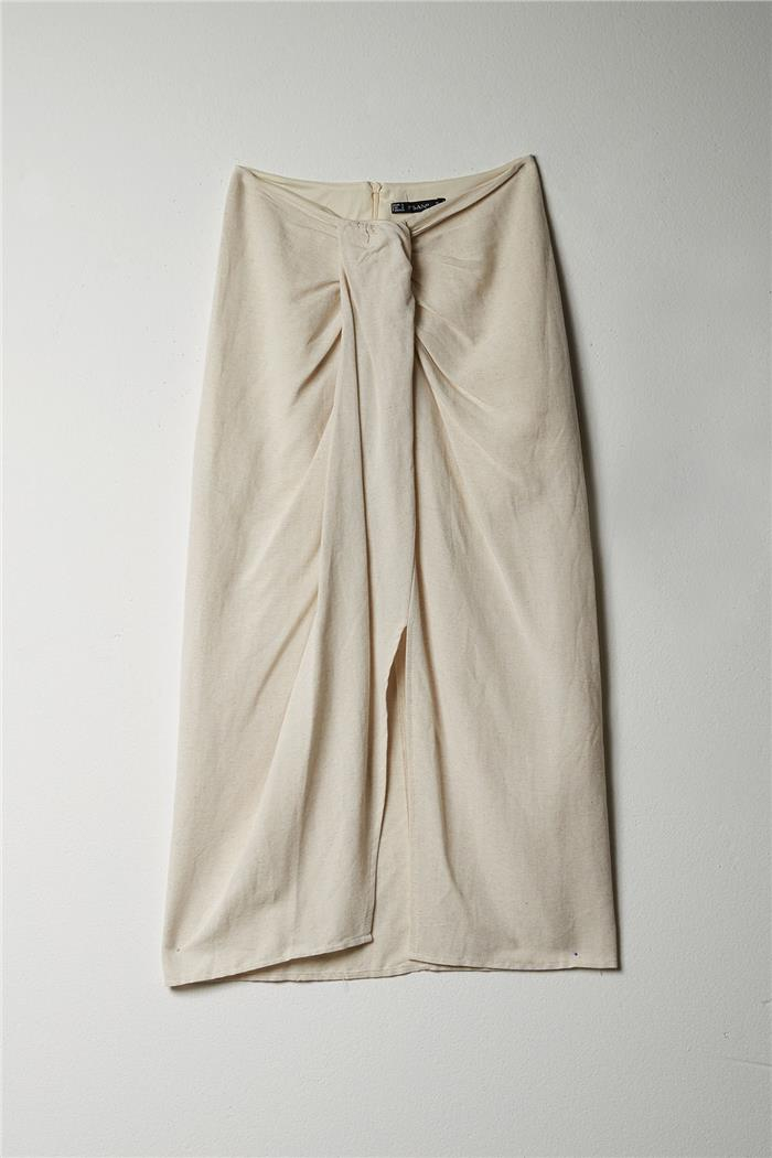 Nisan Kadın Drape Detaylı Keten Etek HAM N23-1633