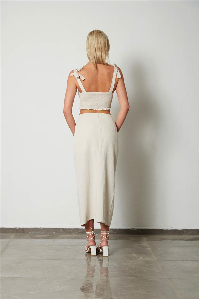 Nisan Kadın Drape Detaylı Keten Etek HAM N23-1633