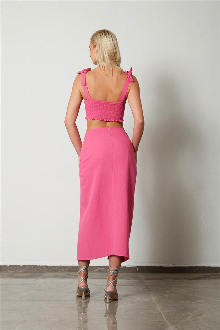 Nisan Kadın Drape Detaylı Keten Etek PEMBE N23-1633
