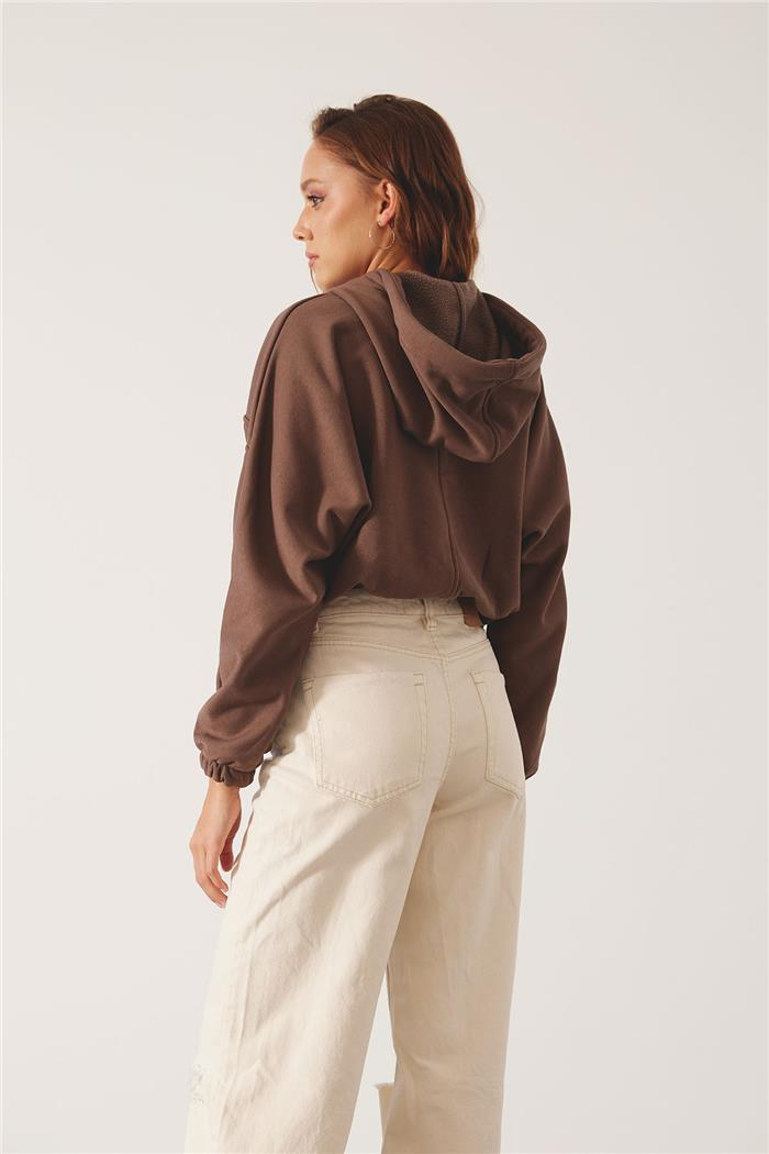 Nisan Kadın Fermuarlı Oversize Sweatshirt KAHVE N24-1781