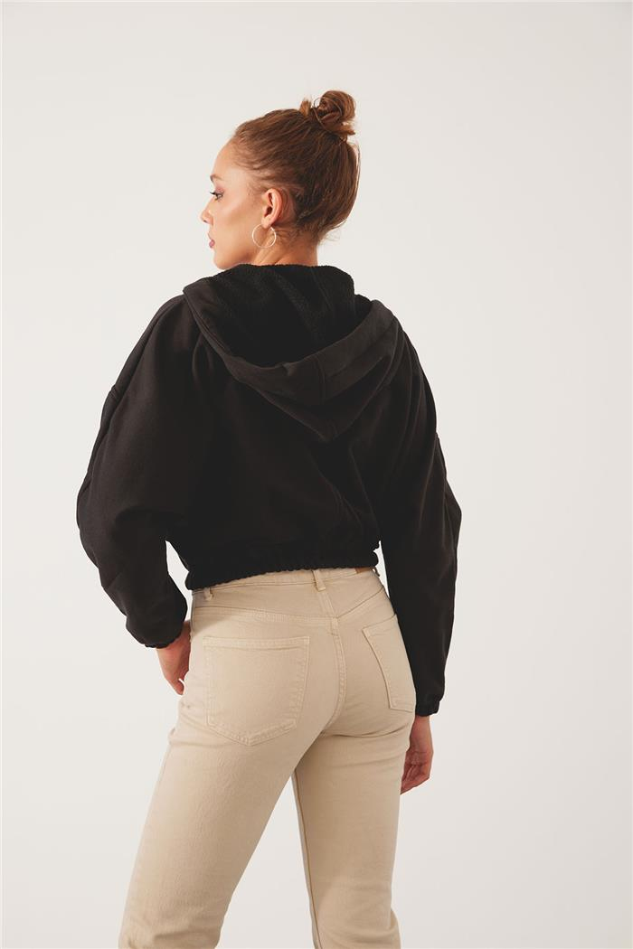 Nisan Kadın Fermuarlı Oversize Sweatshirt SİYAH N24-1781