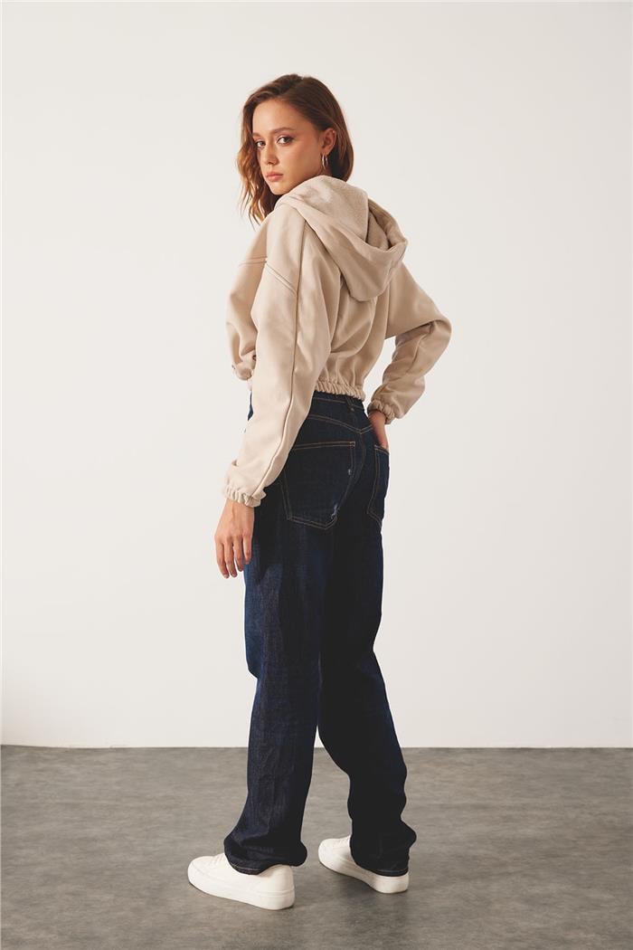 Nisan Kadın Fermuarlı Oversize Sweatshirt BEJ N24-1781
