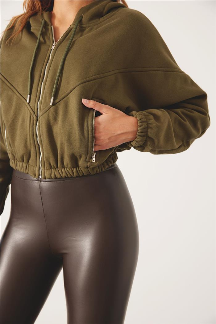 Nisan Kadın Fermuarlı Oversize Sweatshirt HAKİ N24-1781