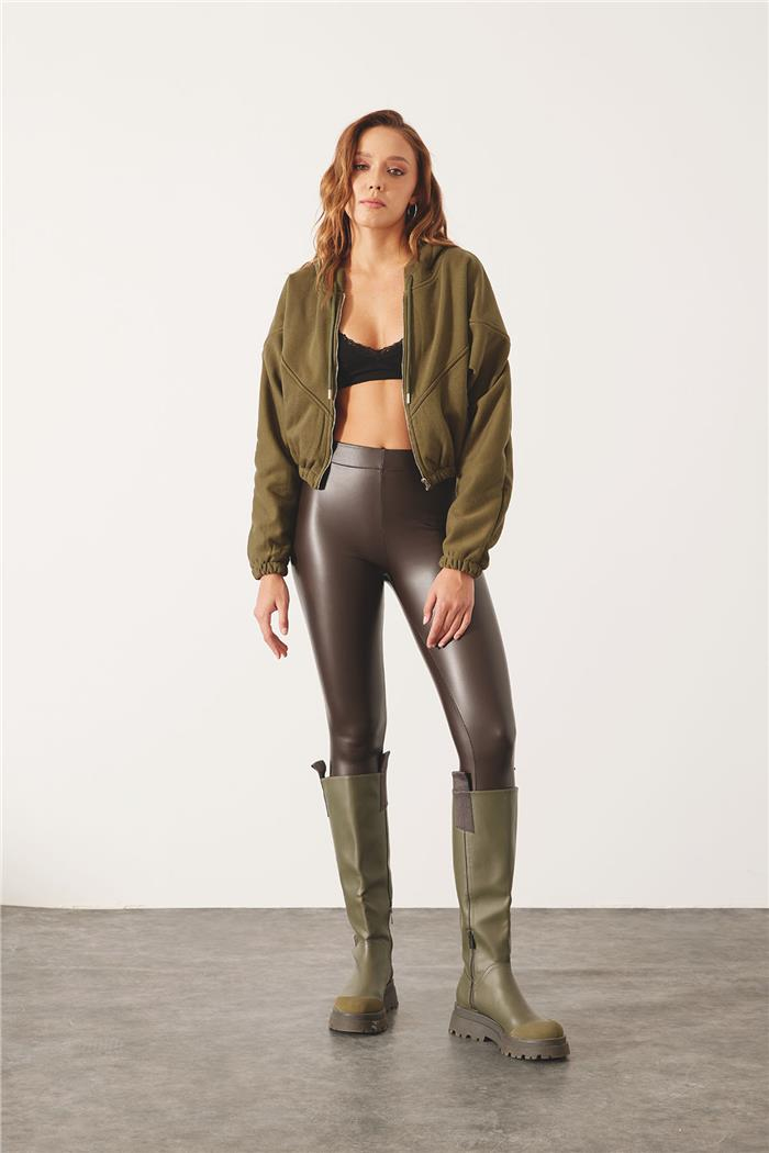 Nisan Kadın Fermuarlı Oversize Sweatshirt HAKİ N24-1781