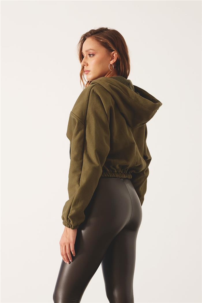 Nisan Kadın Fermuarlı Oversize Sweatshirt HAKİ N24-1781