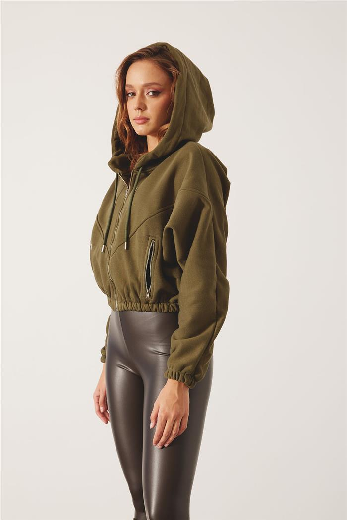 Nisan Kadın Fermuarlı Oversize Sweatshirt HAKİ N24-1781