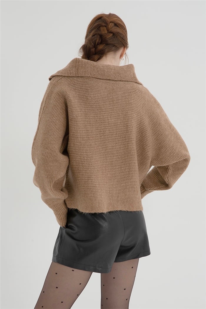 Nisan Kadın Geniş Yaka Triko Kazak CAMEL TT3789-Z