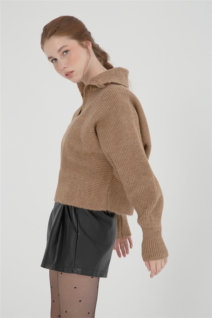 Nisan Kadın Geniş Yaka Triko Kazak CAMEL TT3789-Z
