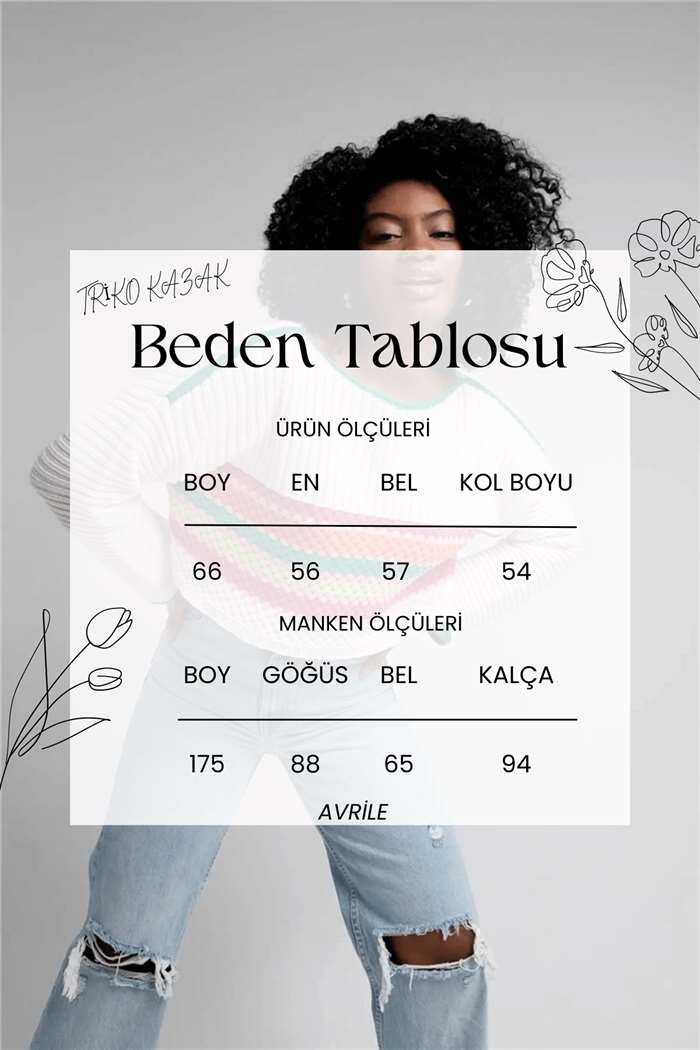 Nisan Kadın Kayık Yaka Renkli Triko Kazak HAM EKRU-BENETTON TT3857-Z