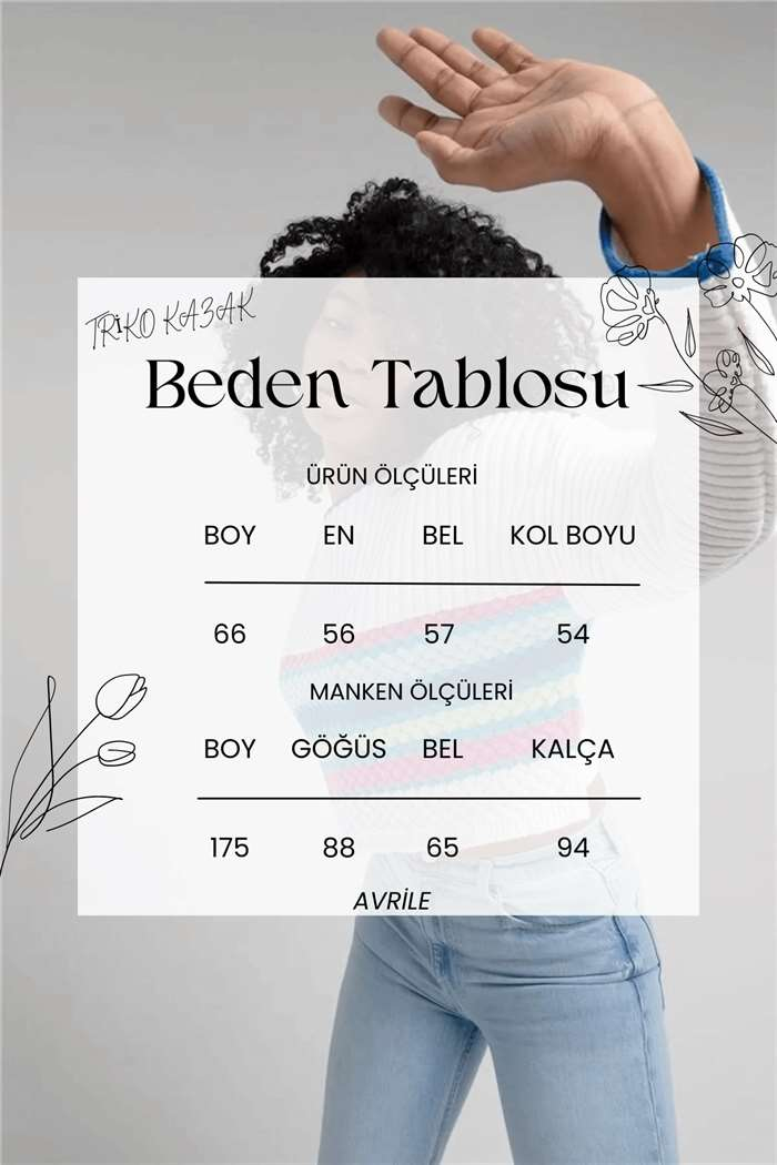 Nisan Kadın Kayık Yaka Renkli Triko Kazak HAM EKRU-SAKS TT3857-Z