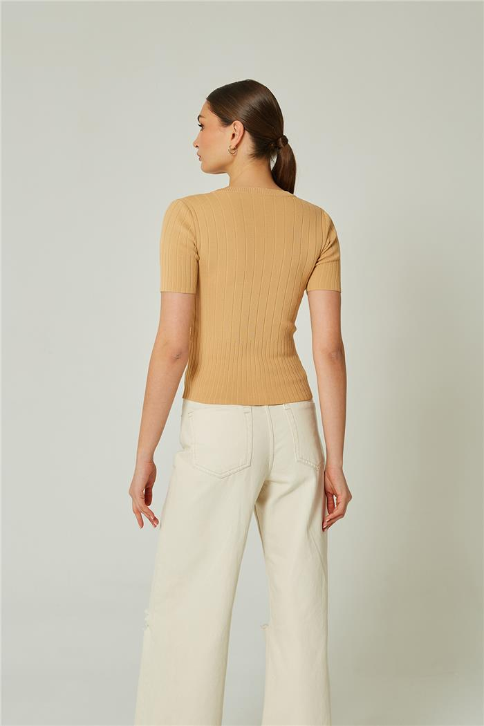 Nisan Kadın Kısa Kol Fitilli Triko Kazak CAMEL TT2315-S