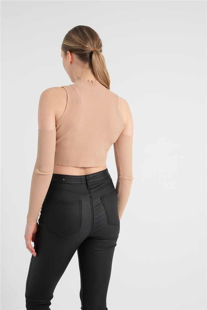 Nisan Kadın Kol Pencere Detaylı Triko Kazak CAMEL TT3841-Z