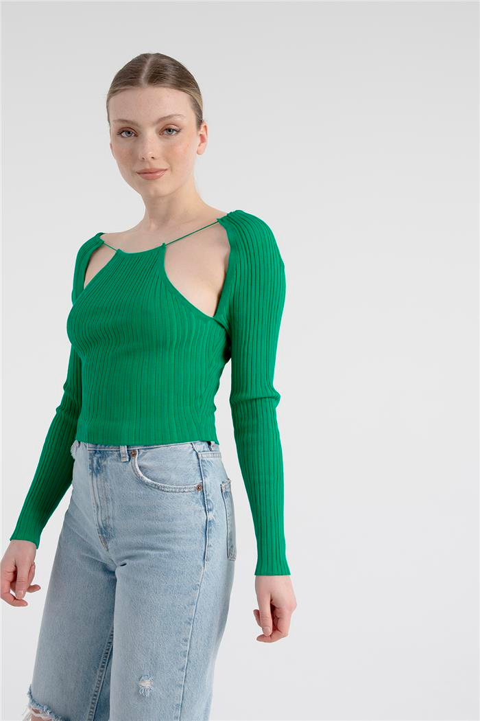 Nisan Kadın Pencere Detaylı Triko Bluz BENETTON TT3772-Z
