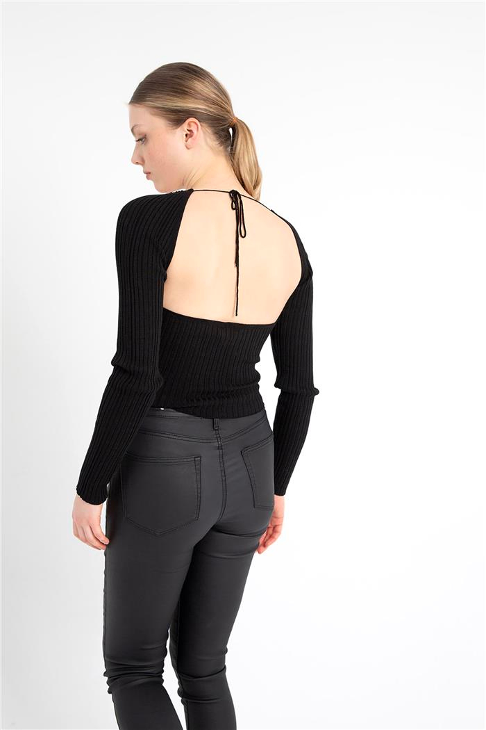 Nisan Kadın Pencere Detaylı Triko Bluz SİYAH TT3772-Z