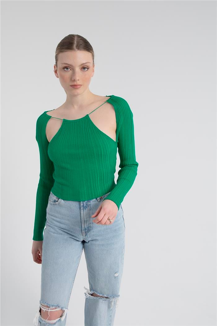 Nisan Kadın Pencere Detaylı Triko Bluz BENETTON TT3772-Z