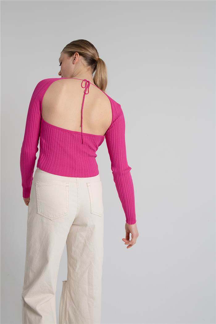 Nisan Kadın Pencere Detaylı Triko Bluz FUŞYA TT3772-Z