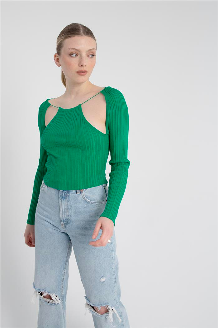 Nisan Kadın Pencere Detaylı Triko Bluz BENETTON TT3772-Z