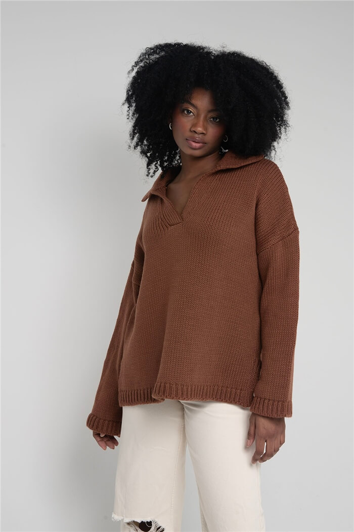 Nisan Kadın Polo Yaka Oversize Triko Kazak TABA TT3813-Z