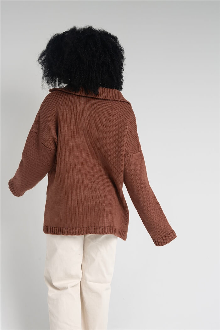 Nisan Kadın Polo Yaka Oversize Triko Kazak TABA TT3813-Z