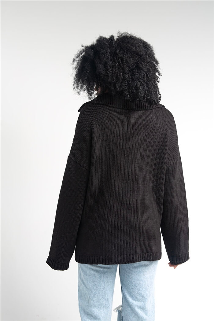 Nisan Kadın Polo Yaka Oversize Triko Kazak SİYAH TT3813-Z