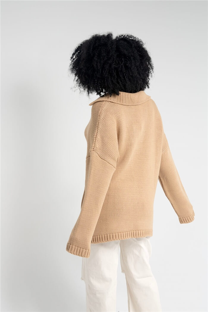 Nisan Kadın Polo Yaka Oversize Triko Kazak CAMEL TT3813-Z