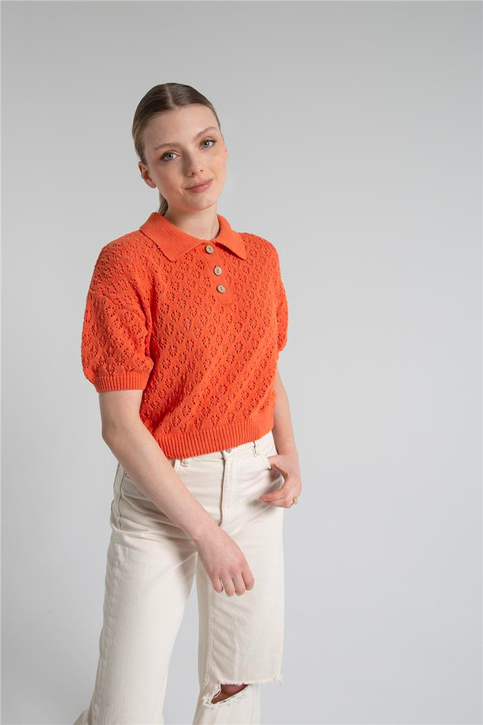 Nisan Kadın Polo Yaka Triko Kazak ORANJ TT3883-Z